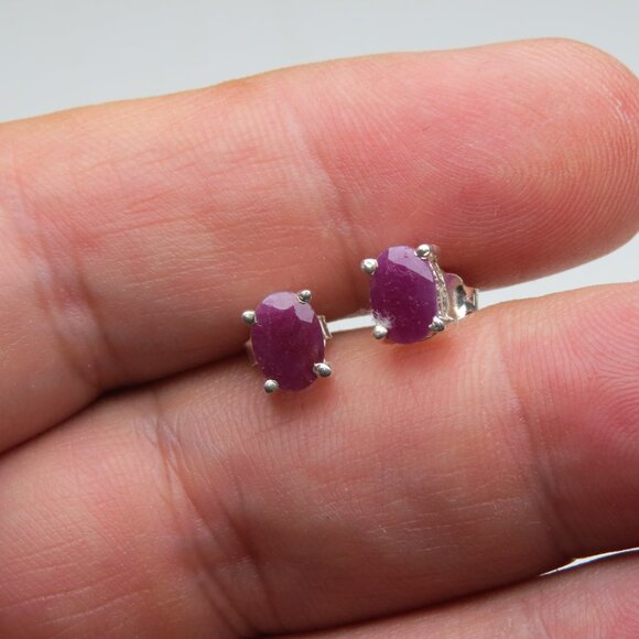 *925 Sterling Silver Genuine Ruby Earring Studs - Picture 3 of 5